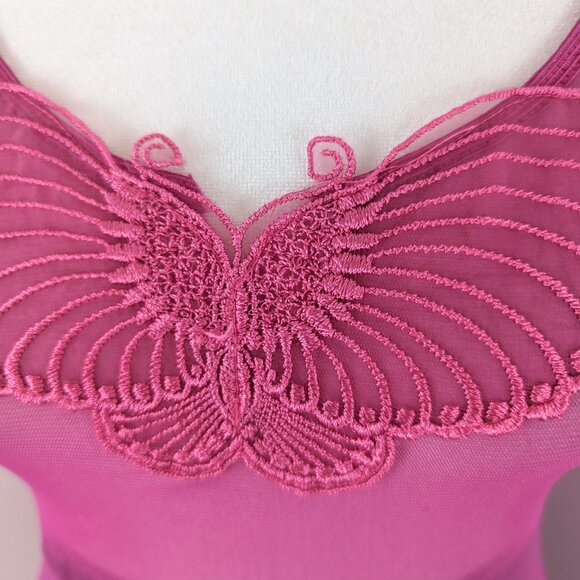 Vintage 2000s Y2K Hot Pink Sheer Mesh Babydoll Lingerie Slip Cami Top Sz Medium - Picture 5 of 7